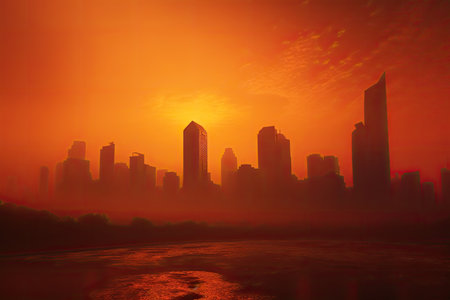 Conceptual image of a city hit by extreme heatwave - AI Generatedの素材