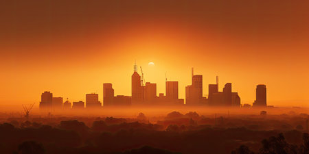 Conceptual image of a city hit by extreme heatwave - AI Generatedの素材