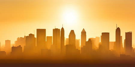 Conceptual image of a city hit by extreme heatwave - AI Generatedの素材