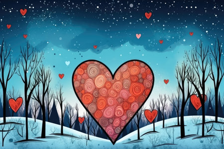Valentine's day background with hearts and trees.の素材