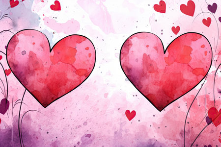 Valentines day background with watercolor hearts. Vector illustration.の素材