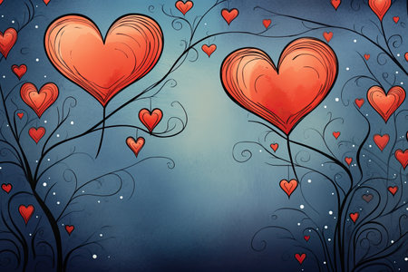 Valentines day background with hearts and tree. Vector illustration.の素材