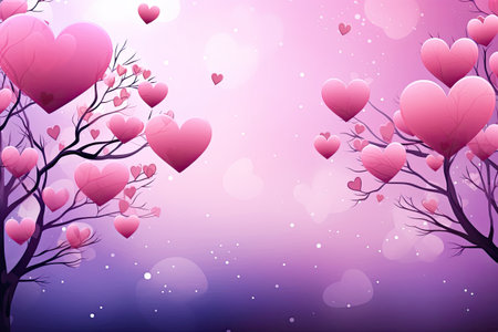 Valentine's day background with pink hearts and tree.の素材