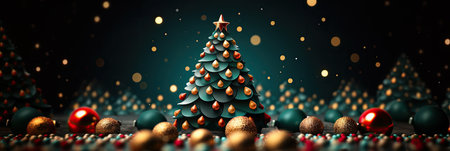 Christmas background with tree, baubles and shiny lights - Generative AIの素材