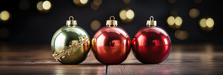 Close-up of christmas baubles in a row - Generative AIの素材