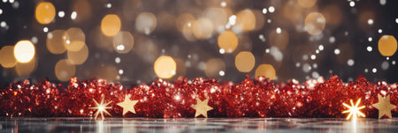 Christmas background with blurred light, red decoration and golden stars - Generative AIの素材