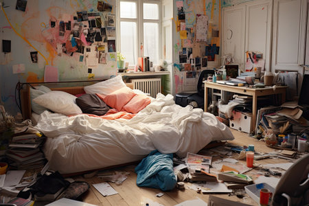 Messy teenager bedroom - Generative Aiの素材