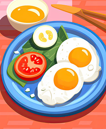 Illustration of two eggs on a plate - Generative AIの素材
