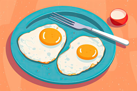 Illustration of two eggs on a plate - Generative AIの素材