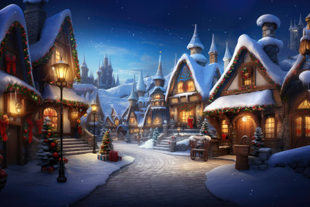 Vintage style snowy Christmas village scene - Generative AIの素材