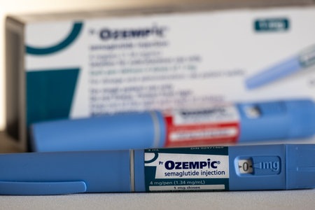 Montreal, CA - 25 November 2023: Ozempic semaglutide injection pens and box. Ozempic is a medication...