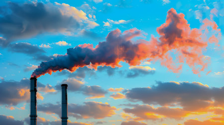 Factory emitting smoke and pollution, contributing to environmental degradation - AI Generatedの素材