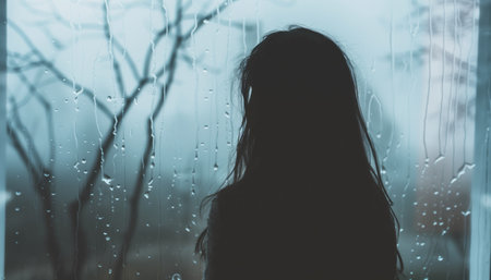 Back view of a woman looking through the window - Generative AIの素材