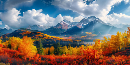 Vivid panoramic autumn mountain landscape - Generative AIの素材