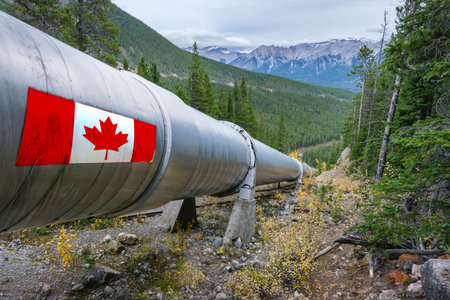 Pipeline in the Canadian rockies with Canada flag painted (Montage)