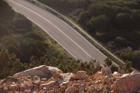 roads and contours of granite in Sardinia