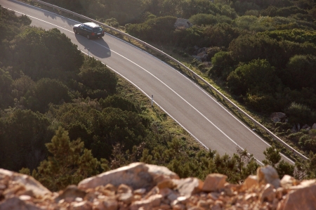 roads and contours of granite in Sardiniaの写真素材