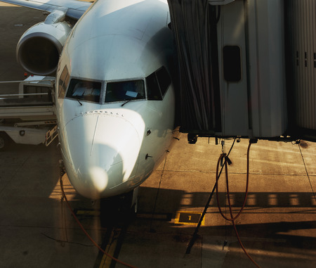Airplane nose close up at the airportの写真素材