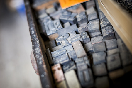low angle view  of a  type case or print box with small depth of fieldの写真素材