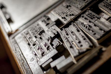 low angle view  of a  type case or print box with small depth of fieldの写真素材