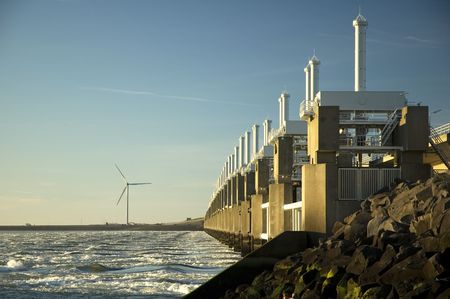 Storm surge barrier in Zeeland, Holland. Build after the storm disaster in 1953.の写真素材