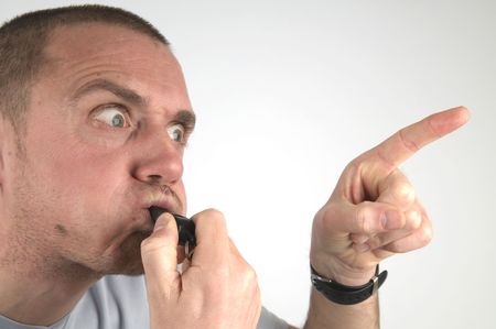 This coach has gone mad. His pupil doen't listen.の写真素材