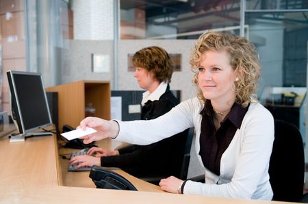 Reception or front desk in an officebuildingの写真素材