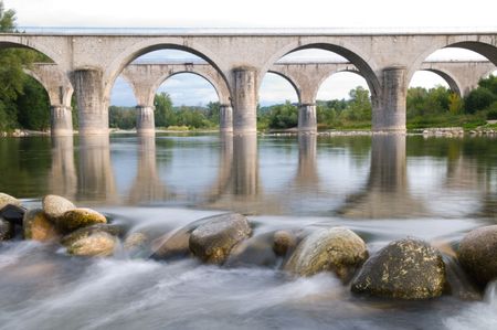 Beautiful bridge crossing the Ardeche in Franceの写真素材