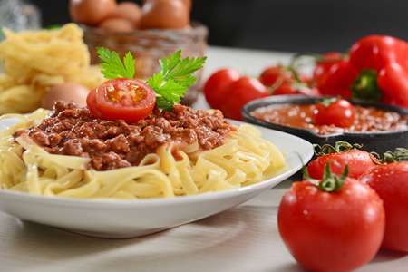 Fettuccine with bolognese sauceの写真素材