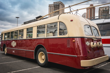 Vehicle ACF Brill TrÃ³lebus (1948) on display at Bus Brasil Fest (BBF 2019), held in the city of SÃ£o Paulo.のeditorial素材