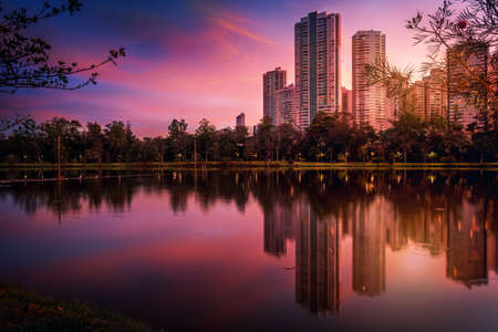 View of IgapÃ³ Lake in the city of Londrina, Brazil.の写真素材