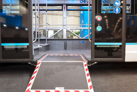Detail of a public transport indicating that the vehicle has accessibility for people with some...