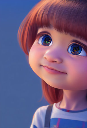 Illustrative caricature of a little girl as an expression of joy. 3D render.の写真素材