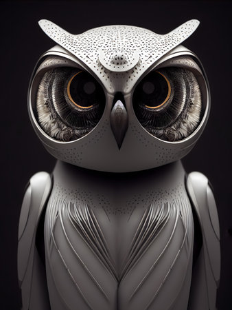 3D representation of an owl in portrait. black background.の写真素材