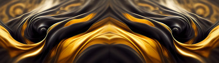 Abstract twirling black and golden colors as background wallpaper. Symmetrical composition.