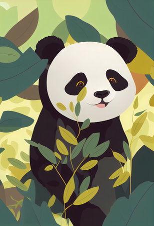 2D illustration of a panda bear in the forest.の写真素材
