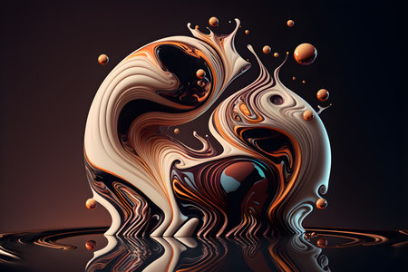 Spherical flow of colorful paint showing an abstract shape. 3d rendering. Generative AI.の写真素材