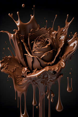 Splashes of liquid chocolate forming the shape of a rose. Generative AI.の素材