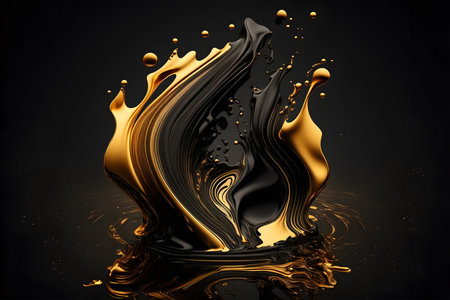 Abstract fluid background wallpaper. Smooth curves in black and gold colors.の写真素材