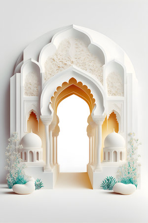 Illustrative design of Islamic architecture. Geometric strokes with domes and arches.の写真素材