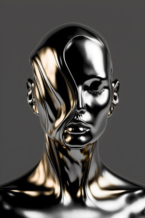 Distorted face of mannequin made of metal. Surrealist art and modern concept.の写真素材