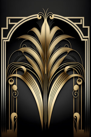 Illustrative template of background and borders in art deco style. Golden elements.の写真素材
