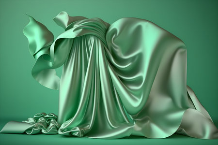 Abstract figure formed by green satin cloth. Moving silk background.の写真素材