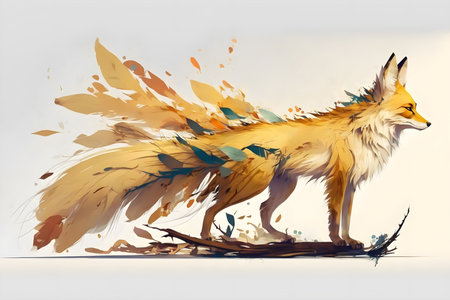 Illustration drawing of a fox. Abstract style in pastel colors.の写真素材