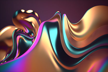 Abstract design in curved colorful waves. Fluid metal material.の写真素材