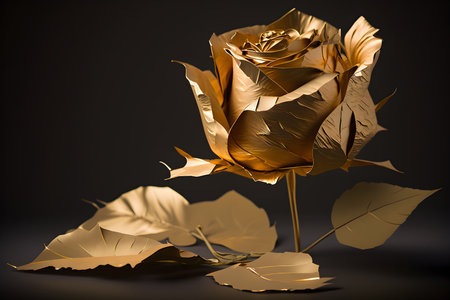 Illustration of a rose made of metal and gold.の写真素材