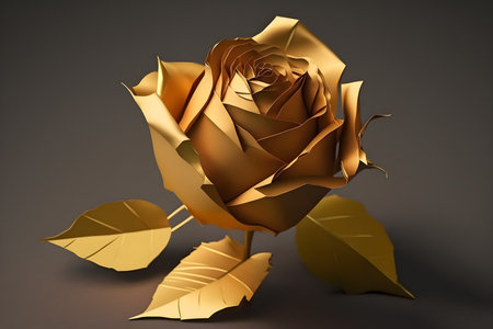 Illustration of a rose made of metal and gold.の写真素材
