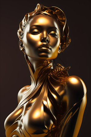 Surreal sculpture made in gold of a woman. Contemporary concept art. Generative AI.の素材