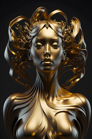 Surreal sculpture made in gold of a woman. Contemporary concept art. Generative AI.の素材