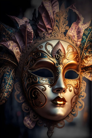 Illustrative model of a traditional mask used in the Carnival parties in the city of Venice. Generative AI.の素材
